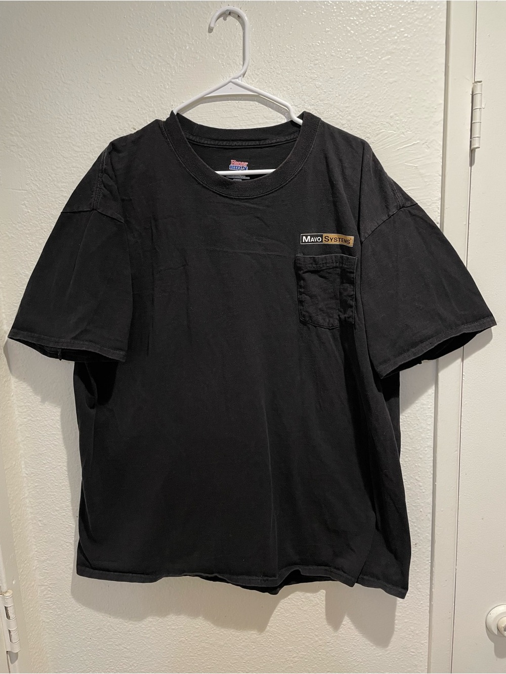 Hanes Beefy-T Mavo Systems Pocket T-Shirt Faded Black Workwear Men's 2XL